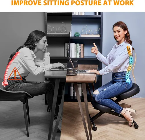 Miniatura 6 de Himimi Silla ergonómica para arrodillarse, piel sintética, cojines gruesos y cómodos de espuma moldeada, ruedas de freno, taburete ajustable