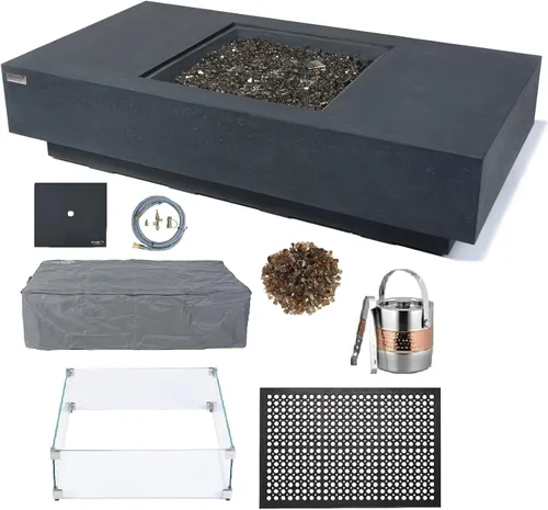 Miniatura 116 de Elementi+ Mesa de Fuego de Gas Colorado de Hormigón Fundido de 56" Rectangular, Hoguera al Aire Libre con Ignición Electrónica Incluye Cubierta