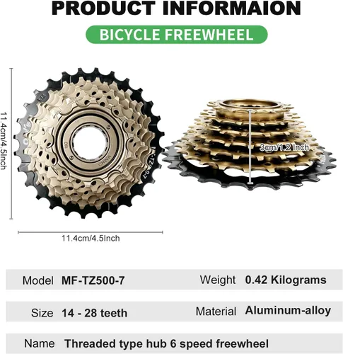 Miniatura 2 de 7 Speed Bike Freewheel, MF-TZ500-7 Bicycle Freewheel14-28T/34T Multiple Freewheel Cycling Replacement Part