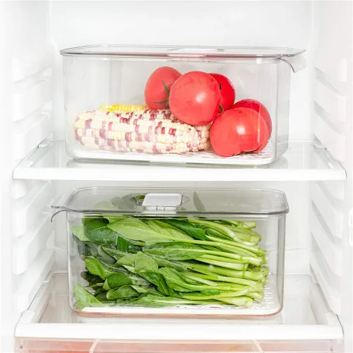 Miniatura 3 de SANNO Contenedores para verduras y frutas para nevera, contenedores para congelador, organizador de refrigerador con tapa de ventilación y bandeja