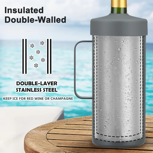 Miniatura 2 de Enfriador de vino 2 en 1, botella individual y vaso de viaje, enfriador de botella de vino de acero inoxidable de 42 onzas sin hielo, taza aislada
