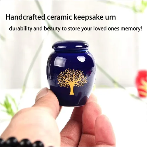 Miniatura 3 de Juego de 4 mini urnas de cremación para cenizas humanas – Urnas pequeñas de recuerdo del árbol de la vida – Soporte de cenizas de cerámica