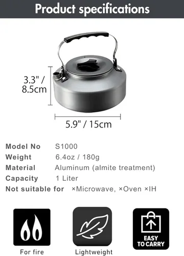 Miniatura 6 de CAMPINGMOON - Cafetera ultraligera portátil de 1 litro para acampar S1000