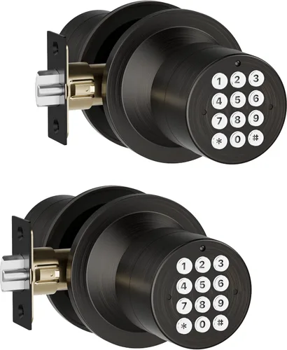 Miniatura 13 de Cerradura de entrada sin llave con código, pomo de puerta digital con teclado para dormitorio, puerta principal, garaje, hogar, apartamento, bronce