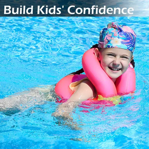 Miniatura 3 de Floaties - Chaleco de natación para niños, flotadores inflables portátiles para piscina, anillo de natación con hebilla de seguridad ajustable, Rosa