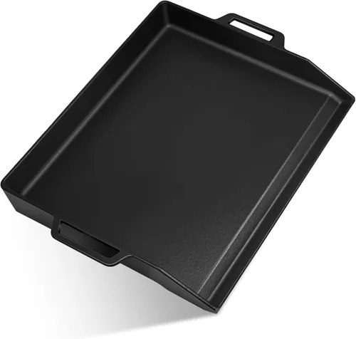 Hiorucet Plancha de hierro fundido de 18 pulgadas, placa superior plana grande para parrillas de gas y horno de cocina, parrilla universal con asas
