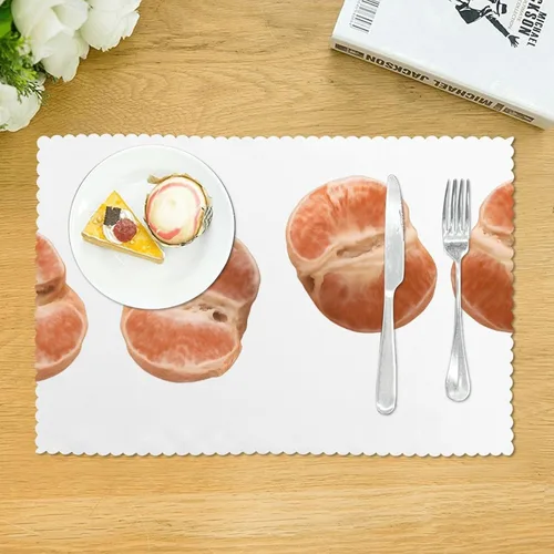Miniatura 3 de Rectangular Placemats Set of 4, Heat Resistant Orange Printed Kitchen Dining Table Mats