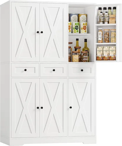 Miniatura 11 de HOSTACK Moderno armario de almacenamiento de despensa de cocina de granja, armario de despensa de cocina de 67 pulgadas de alto con puertas