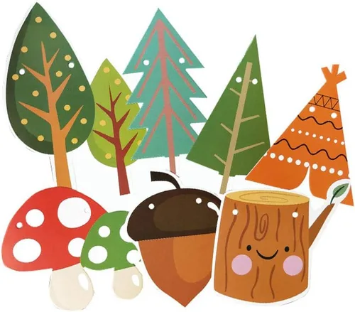 Miniatura 6 de Decoraciones de fiesta de bosque, pancarta de feliz cumpleaños con guirnalda de banderines de animales del bosque para niños y niñas, suministros