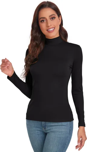 Miniatura 4 de ACIEMR Camisetas de manga larga con cuello alto falso para mujer, ajustadas, básicas, para mujer