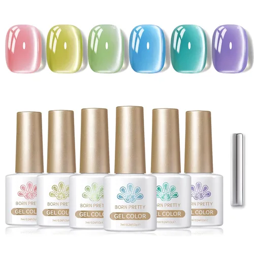 Miniatura 13 de Born Pretty Esmalte de uñas de gel de ojo de gato magnético, esmalte de gel pastel lechoso magnético azul pastel verde púrpura rosa nude plateado