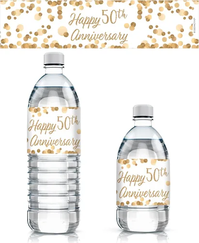 Etiquetas doradas para botellas de agua del 50 aniversario - 24 calcomanías Etiqueta de botella de agua
