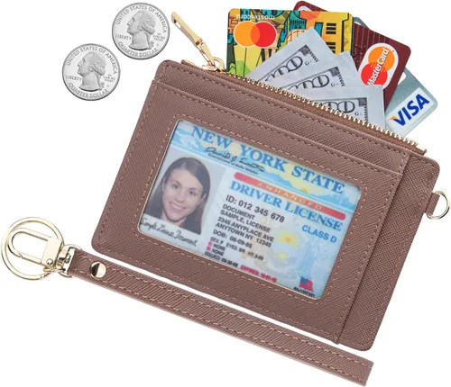 Miniatura 2 de Wikavanli Funda delgada para tarjetas de crédito con bloqueo Rfid para mujer, cartera con cremallera, cartera pequeña y compacta de cuero