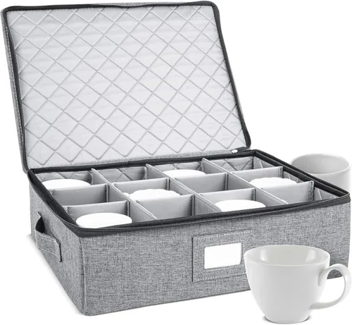 Miniatura 11 de storageLAB Contenedores de almacenamiento de China, carcasa rígida con divisores de fieltro para placas de carga y platos, ideal para organización