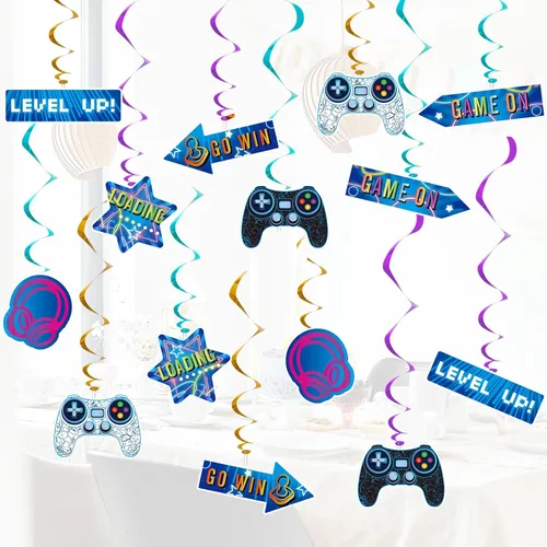 WERNNSAI Remolinos Colgantes de Videojuegos - 21 PIEZAS Decoraciones de Fiesta de Videojuegos para Niños Varones Jugadores Fiesta de Cumpleaños
