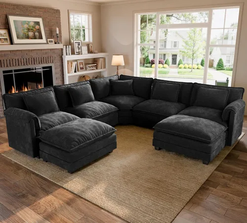 Miniatura 50 de ELUCHANG Sofá modular de gran tamaño de 79 pulgadas, cómodo sofá en forma de nube para sala de estar, sofá en forma de L con otomana, sofá de Negro
