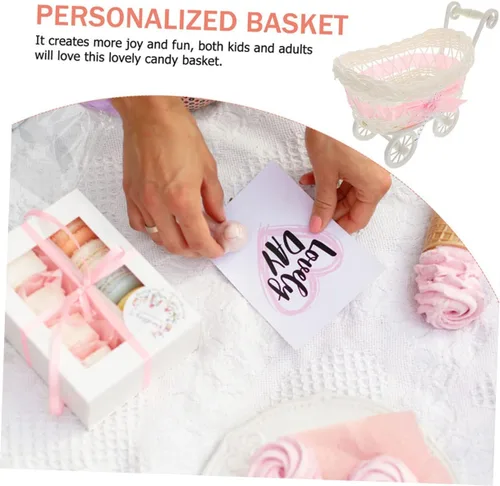 Miniatura 6 de VICASKY 2 cestas tejidas para fiestas, decoración de bebé, decoración para salas de casa, cestas tejidas para almacenamiento, Rosado
