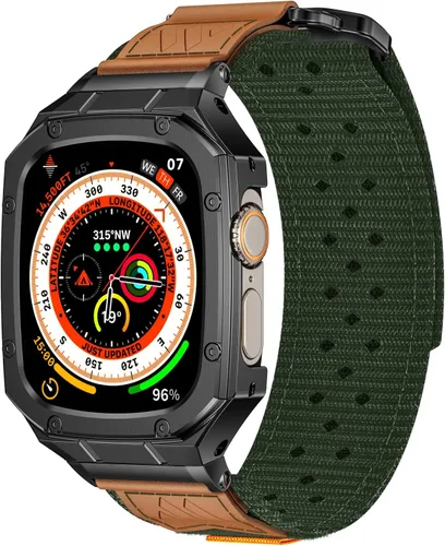 Miniatura 25 de BAITEYOU Correa de acero inoxidable con estuche compatible con Apple Watch Ultra 3 2 1 de 49 mm, correa resistente con cubierta protectora de metal