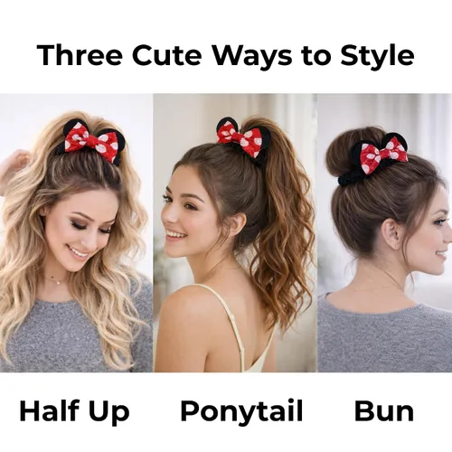 Miniatura 2 de Styla Hair Paquete de 2 coleteros de ratón para niños, de terciopelo, con lentejuelas brillantes, para cola de caballo (rojo y negro)