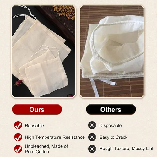 Miniatura 4 de Numola 50 bolsas de té de algodón sin blanquear, bolsas de té reutilizables con cordón para cocinar sopa, bolsa infusora de té orgánico natural