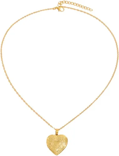 yaozeio Collar de medallón dorado con medallón de imagen para mujeres que sostienen fotos fotos en forma de corazón, collar con colgante de medallón