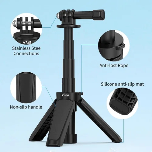 Miniatura 6 de VRIG TP29 Mini trípode extensible para cámara, portátil con mango pequeño, para cámara web de escritorio, selfie, trípode para DJI Osmo Action