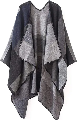 Miniatura 19 de KirGiabo Suéter a Cuadros para Mujer Poncho Capa Abrigo Frente Abierto Manta Chales y Envolturas