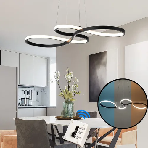 Miniatura 14 de Lámpara colgante LED moderna, lámpara de araña negra de 39.37 pulgadas regulable con control remoto y teléfono, temperatura de color ajustable