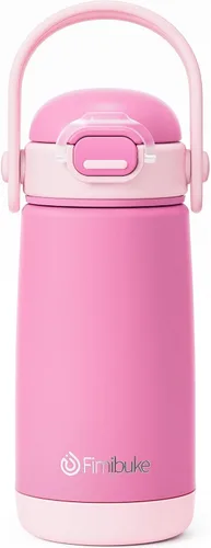 Miniatura 14 de Fimibuke Botella de agua aislada para niños con tapa con pajita y asa - 14 onzas, sin BPA, acero inoxidable 18/8, recipiente de metal, a prueba