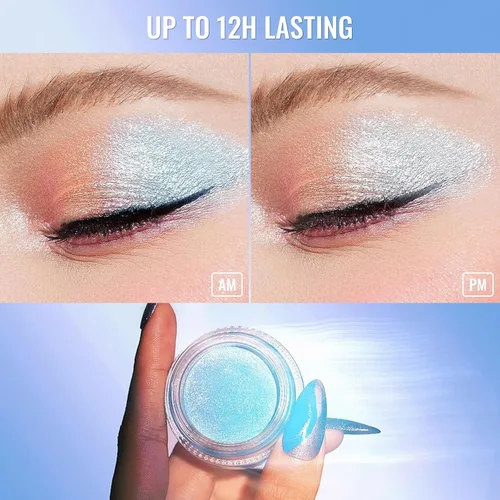 Miniatura 3 de Oulac Sombra de ojos en crema azul también para iluminador de gran capacidad, sombra de ojos altamente pigmentada, impermeable y de larga duración