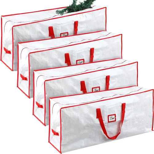 Miniatura 8 de Amylove 4 bolsas grandes de almacenamiento para árbol de Navidad, bolsas resistentes con cremallera, contenedores de plástico impermeables para Verde