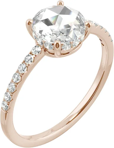 Miniatura 2 de Charles & Colvard - Anillo de compromiso con halo oculto de moissanita de oro rosa de 14 quilates de 0.256 in