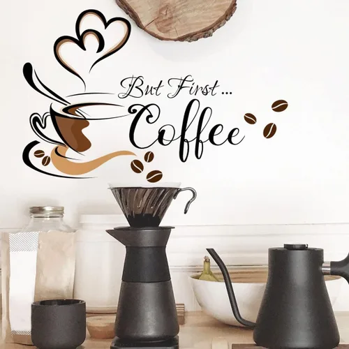 Miniatura 2 de iMagitek Calcomanías de pared de café negro para despegar y pegar, taza de té, café con leche, calcomanías de pared para bar, cafetería, pub
