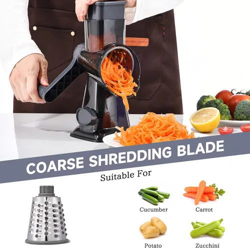 Miniatura 3 de Rallador rotativo de queso con asa, triturador de cocina, rallador de rebanador, rebanador de hielo, queso, verduras, nueces, patata, calabacín