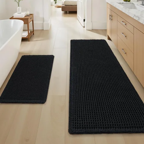 Miniatura 52 de AMOAMI Tapete de baño mejorado con diseño de gofre, súper absorbente, antideslizante, para suelo de baño, lavable a máquina, con borlas, tapetes