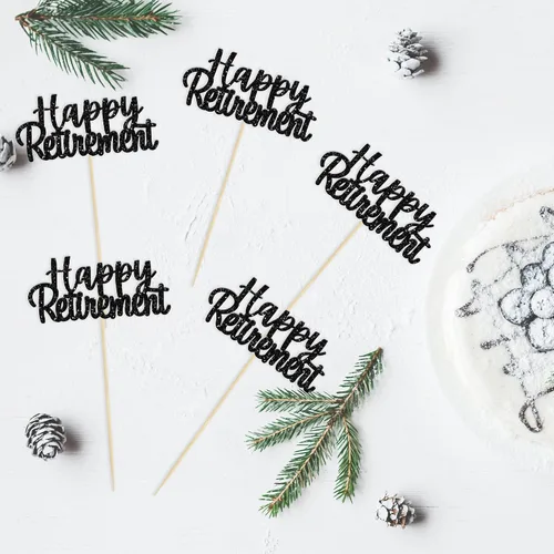 Miniatura 3 de Gyufise Decoración negra para cupcakes con purpurina para jubilados, decoración de pasteles para fiestas de jubilación, paquete de 36