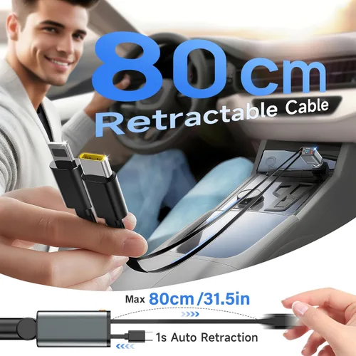 Miniatura 3 de SEANCHEER Adaptador Bluetooth para automóvil y cargador de automóvil USB C, adaptador de encendedor de cigarrillos de 69 W con 2 cables retráctiles