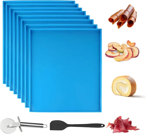 8 bandejas deshidratadoras de silicona con borde de frutas, bandejas de cuero de frutas de 12 x 10 pulgadas, alfombrillas deshidratadoras