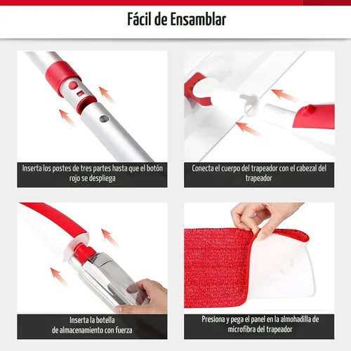 Miniatura 7 de Trapeadores para limpieza de suelos con rociador húmedo con botella recargable de 14 onzas y 2 almohadillas de microfibra lavables, uso doméstico