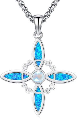 Miniatura 25 de Eusense Collar de ópalo para mujeres y hombres, joyería de ópalo azul y blanco de plata de ley 925 con dije de ópalo auténtico, regalo