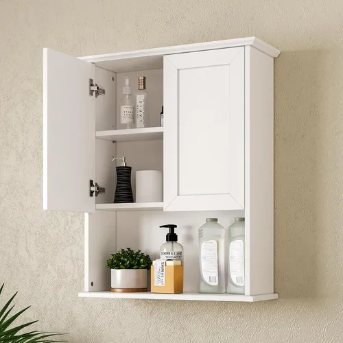 Miniatura 15 de Armario de medicina, gabinete de almacenamiento sobre el inodoro, armario de pared de baño con puertas arqueadas y estantes ajustables, gabinete