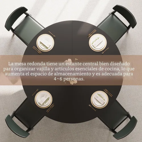 Miniatura 6 de GarveeHome Mesa de comedor redonda para 4-6, 47.2 pulgadas, mesa de cocina de granja con almacenamiento, mesas de comedor circulares para cocina