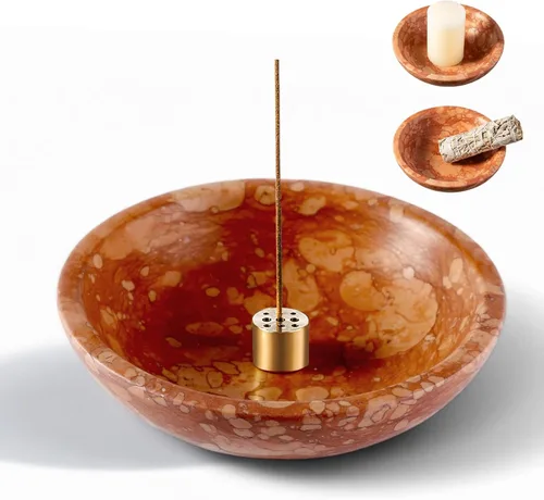 Miniatura 23 de Koville Soporte de incienso de mármol natural, soporte para varillas de incienso con 9 agujeros, quemador de incienso hecho a mano con recogedor