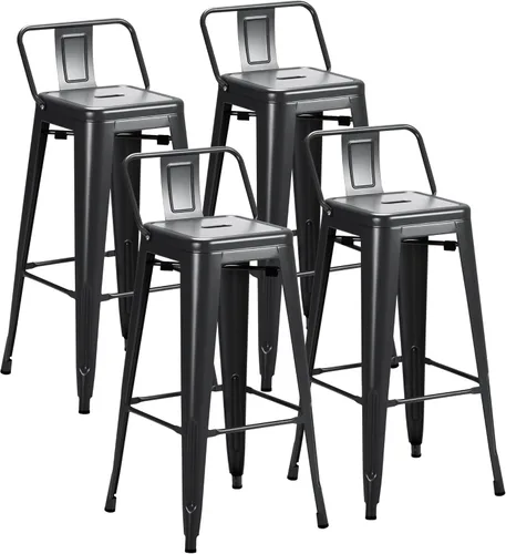 Miniatura 11 de Furmax Juego de 4 taburetes de bar de metal de 30 pulgadas, taburetes de altura de mostrador, sillas de bar industriales, taburete apilable para Azul