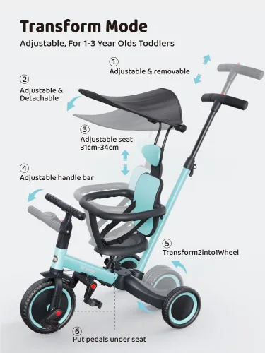 Miniatura 5 de newyoo Triciclo para niños pequeños de 1 a 3 años, bicicleta para niños pequeños, regalo de cumpleaños y juguetes para niña y niño, triciclo