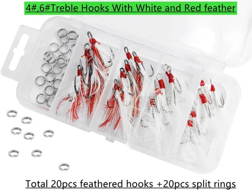Miniatura 4 de Anzuelos agudos de pesca Gancho de plumas: Juego de anzuelos de pesca vestidos con anillos divididos para hacer señuelos de pesca