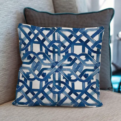 Miniatura 6 de Funda de cojín geométrica de enrejado de laberinto azul y blanco, funda de cojín decorativa de celosía Ming Trail, funda de almohada abstracta