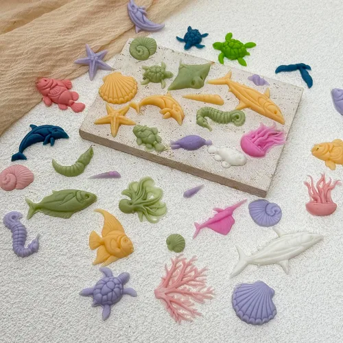 Miniatura 6 de Molde de silicona para pastel de temática marina, concha, coral, concha, tortuga, tiburón, forma de tiburón, para chocolate, caramelo, hielo, canle