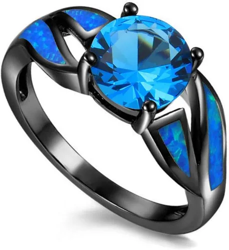 UFOORO Anillo infinito de ópalo de fuego chapado en rodio negro, circonita cúbica, boda, compromiso, aniversario, anillos para mujer, Cristal