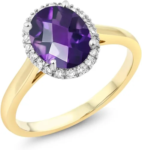 Miniatura 34 de Gem Stone King Anillo de compromiso ovalado de oro amarillo de 10 quilates con piedra natal y halo de diamantes Ovalado de 0.354 x 0.276 in